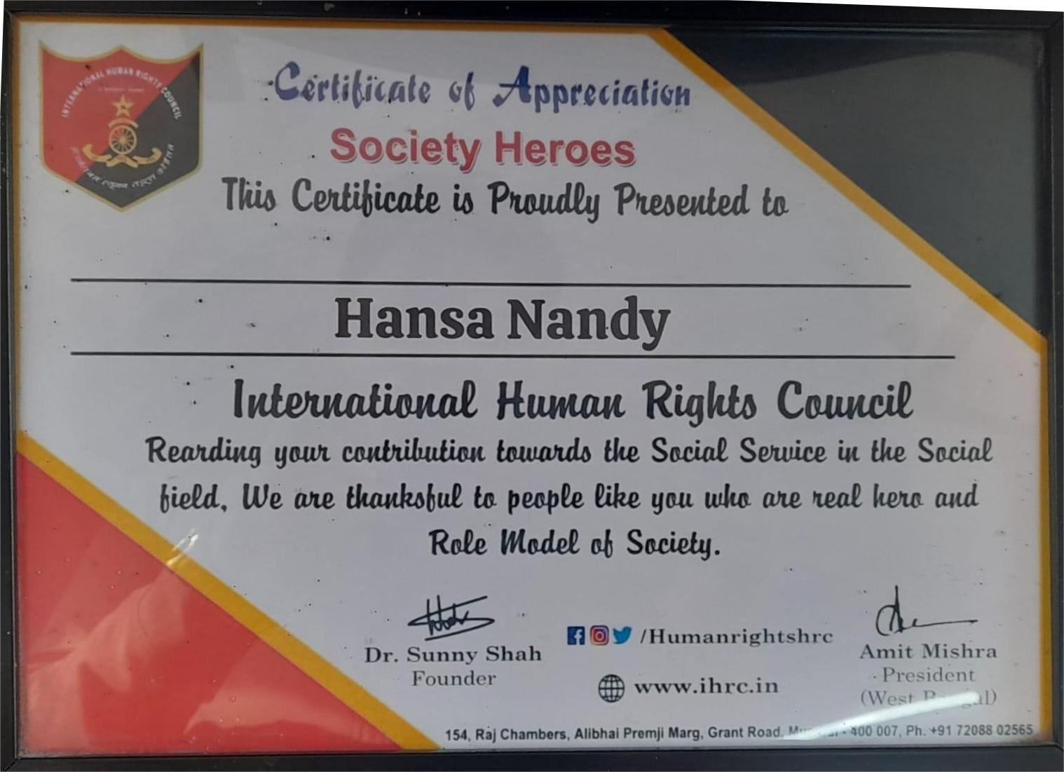 IHRC Certificate